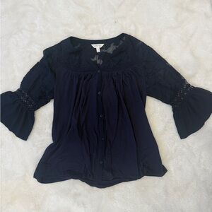 Adiva Midnight Blue Blouse with Lace Sleeves